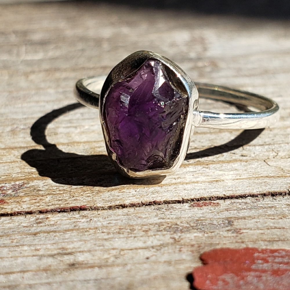 Rough Amethyst Natural Stone Ring - Solid 925 Sil… - image 2